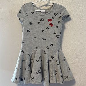 Disney Junior Minnie Mouse Logo Grey Flowy Dress 4T Red Bows Hearts Toddler